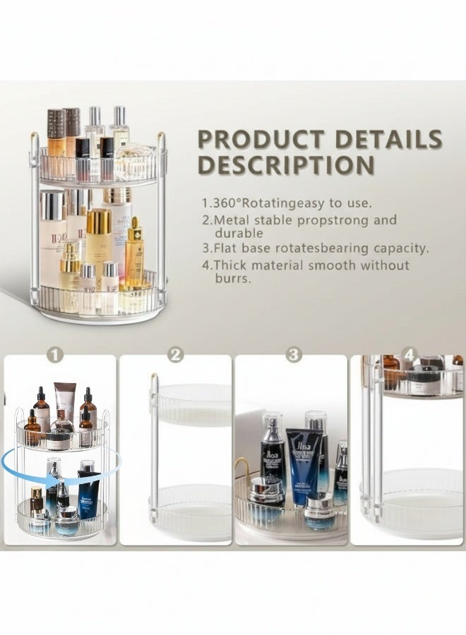 منظم مكياج دوّار 360 درجة من الأكريليك الشفاف بأعمدة متينة – منظم عناية بالبشرة بطبقتين وسعة تخزين كبيرة، منظم لتخزين المكياج والعطور والسيروم والكريمات، دوران سلس وسريع، تصميم أنيق لطاولة الزينة وطاولة الحمام وخزانة مستحضرات التجميل - Image 5